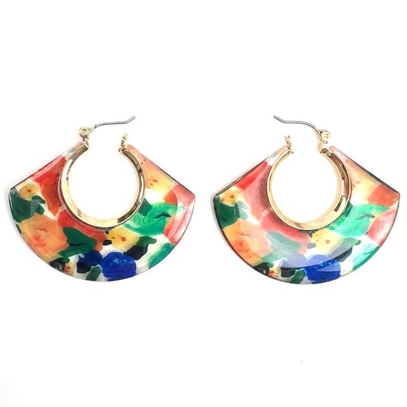 Colorful acrylic half moon hinged hoop earrings - Picture 1 of 3